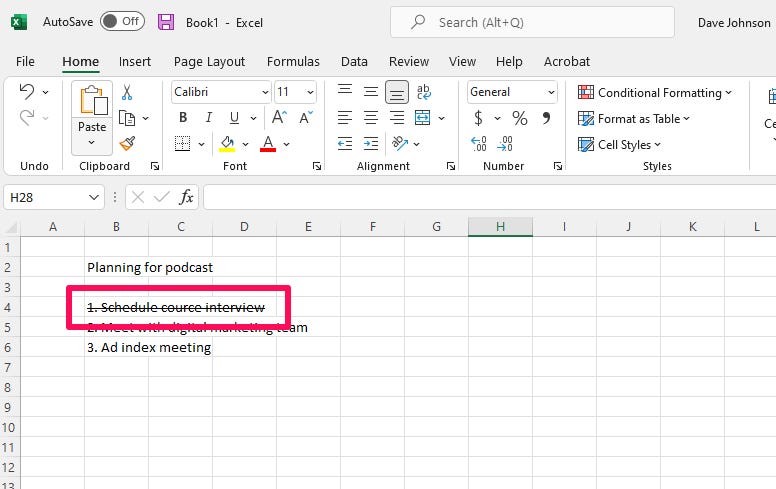 How to Strike Through Text in Excel