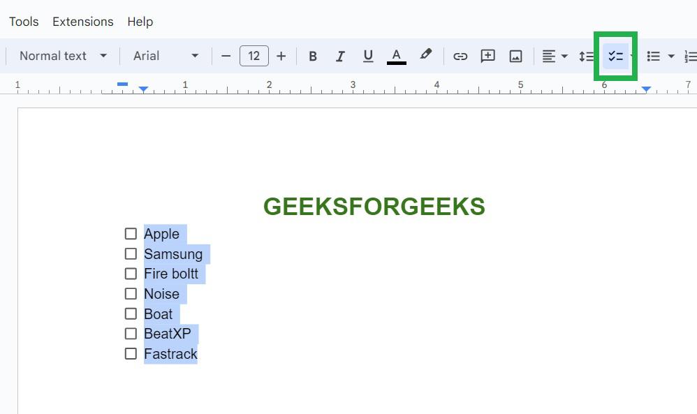 Insert Checkbox in Google Docs