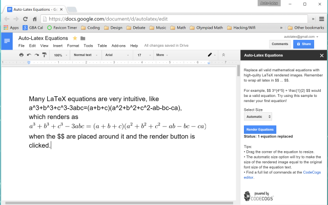 Latex in Google Docs