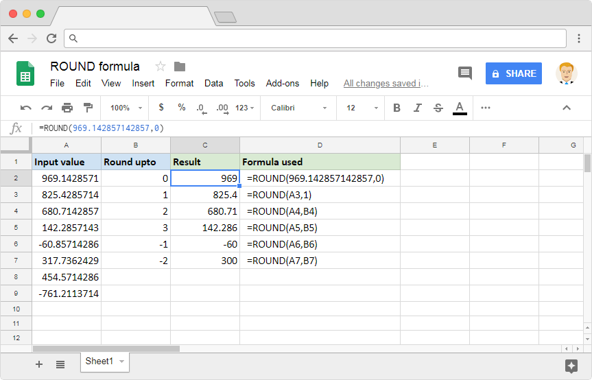 Round Formula in Google Sheets
