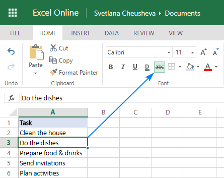 Strikethrough Shortcut Excel
